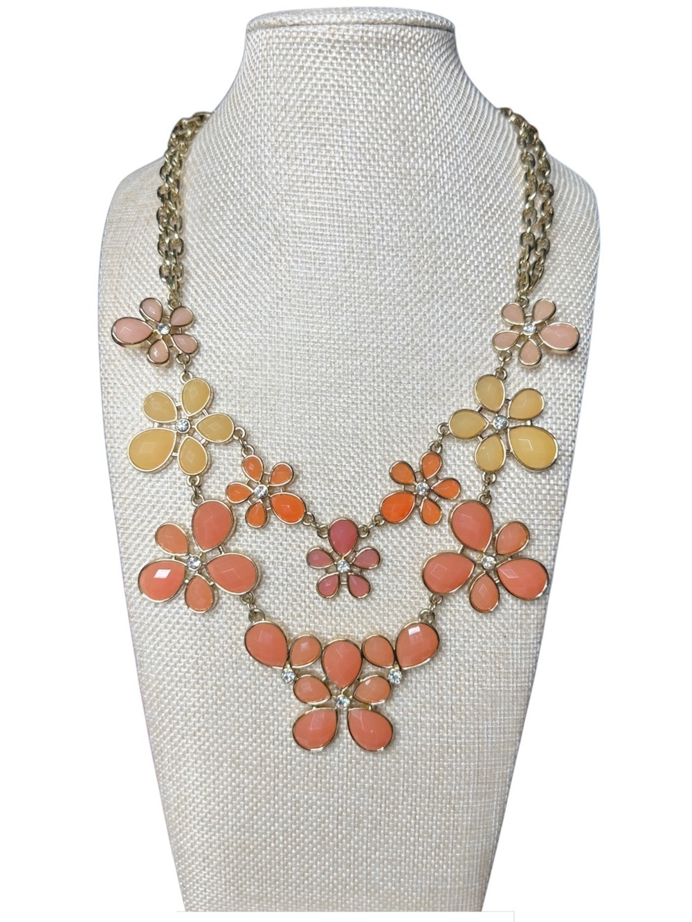 Multi-Color Floral Statement Necklace - Pink, Coral & Yellow